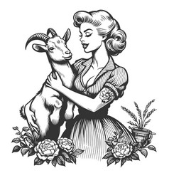 Woman Embracing A Goat Countryside Charm