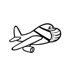 Airplane Wearing Mask Flying Cartoon Black