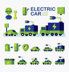 Electro Vehicle Flat Icon Set With Electric Eco