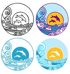 Ocean Waves And Dolphins Silhouette Circle