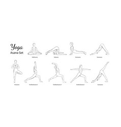 Yoga Set With Asana Names Woman Exercising