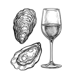 Ink Sketch Wineglass And Oysters