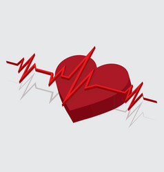 Isometric Heart Shape And 3d Heartbeat Line