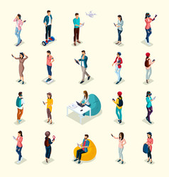 Set Of 20 Trendy Isometric People And Gadgets