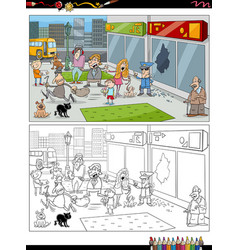 Cartoon Street Situation With People Coloring Page