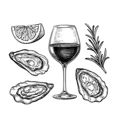 Ink Sketch Wineglass And Oysters