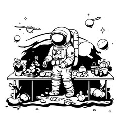 Astronaut At The Table In The Garden