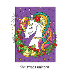 Cute Unicorn Head With Christmas Wreath