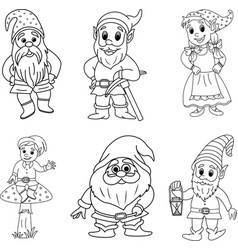 Set Of Cute Cartoon Gnomes For Coloring Pages