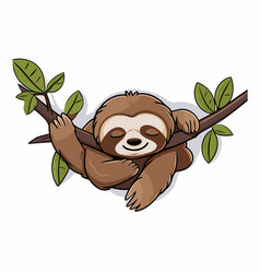 Cute Sloth Hanging On A Tree Branch