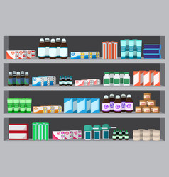 Medicine Shelves In Pharmacy Shop Drugstore