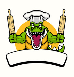 Crocodile Food Cooking Mascot Logo Hold The