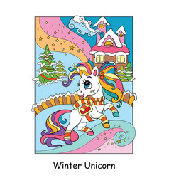 Cute Unicorn On A Winter Background