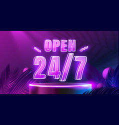 Neon Banner Open Time 24 Hours Poster City