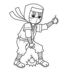 Ninja With Smoke Bomb Isolated Coloring Page