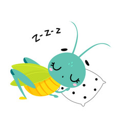 Cute Grasshopper Sleeping On Pillow Funny Insect