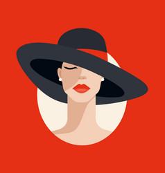 Beautiful Woman With Big Hat And Red Lips