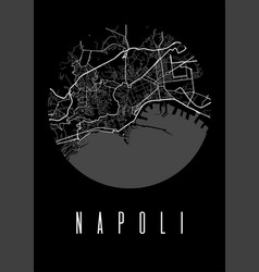 Naples Map Black Poster Round Circular View