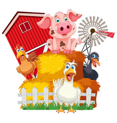 Colorful Farm Animals Gathered By The Barn