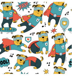 Hero Dog Character Seamless Pattern In Different