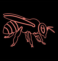 Neon Bee Red Color Image Flat Style