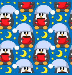 Seamless Pattern With Cute Sleep Penguin