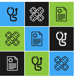 Set Line Stethoscope Patient Record And Crossed