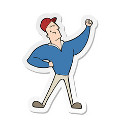 Sticker Of A Cartoon Man Striking Heroic Pose