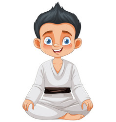 Cartoon Of A Child In Martial Arts Attire Sitting