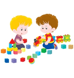 Child playing with a train Royalty Free Vector Image