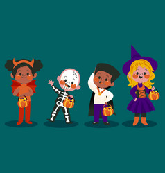 Drawn Halloween Kids Costumes Set Design