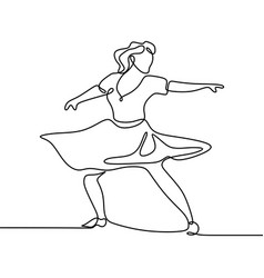 One Line Art Drawing Of A Young Girl Dancing