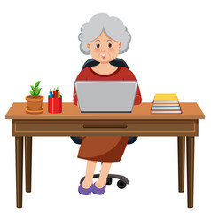 Old Woman Sitting In Front Of Laptop