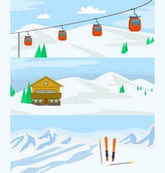 Resort Hotel Winter Banner Concept Set Flat Style