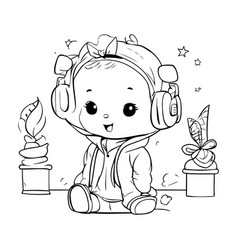 Cute Little Girl Listening To Music