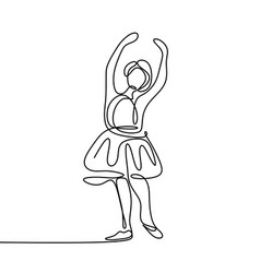 One Line Art Drawing Of A Young Girl Dancing