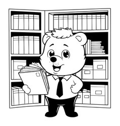 Bear Teacher With Books In Library - Black