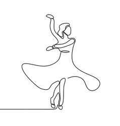 One Line Art Drawing Of A Young Girl Dancing