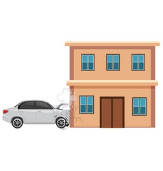 Car Crashes Building On White Background