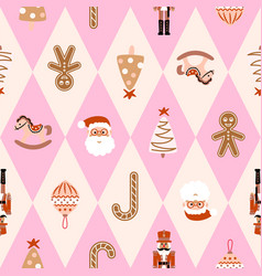 Harlequin Christmas Seamless Pattern Cream Pink