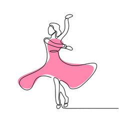 One Line Art Drawing Of A Young Girl Dancing