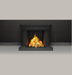 Classic Fire Place With Flaming Logs Home Decor