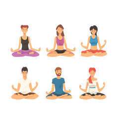 People Woman Practicing Meditation And Yoga Set