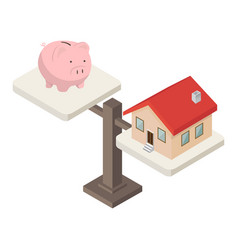 Piggy Bank And House On Weighing Machine