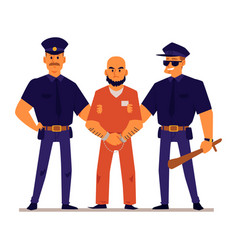 Cartoon Policemen Holding Handcuffed Criminal