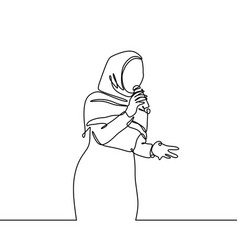 One Line Drawing Of Hijab Girl Sing A Song