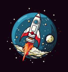 Rocket On The Background Of The Moon In Cartoon