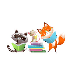 Fox Raccoon And Mouse Animals Reading Story Books