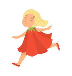 Cute Blonde Hair Girl Running In Flower Poppy