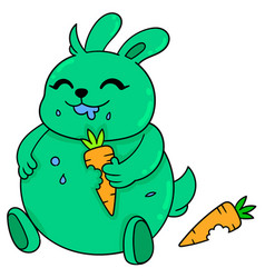 A Happy Green Fat Bunny Eating Carrot Doodle